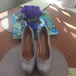 Gray Platform Snakeskin Pumps